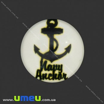 Кабошон стекл. с принтом Морской якорь, 16 мм, Круглый (KAB-017682)