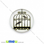 Кабошон стекл. с принтом Птичка, 18 мм, Круглый (KAB-013670)