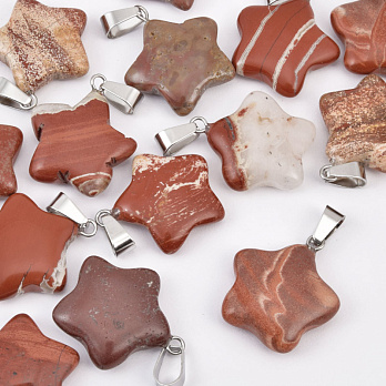 Підвіска Зірка, Натур. камінь Яшма червона, 23х20 мм (POD-037482)