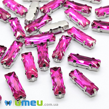 Шатон прямокутний 15х5 мм, Темне срібло, Малиновий (KAB-038008)