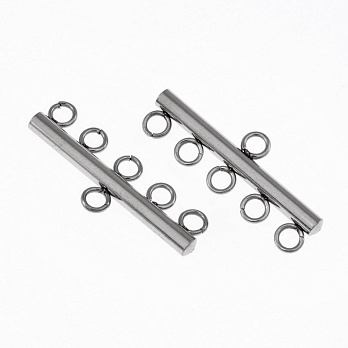 Коннектор из нерж. стали на 5 отверстий, 25х9 мм, Темное серебро (STL-055486)