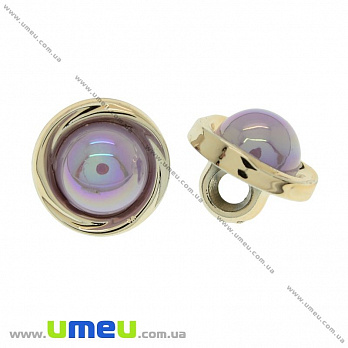 Пуговица пластиковая на ножке с полубусиной, 12 мм, Сиреневая, Светлое золото (PUG-021478)