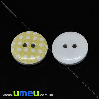 Гудзик дерев'яний Круглий в горошок, 15 мм, Жовтий (PUG-032917)