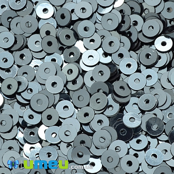 Паєтки Індія круглі плоскі, 4 мм, Мокрий асфальт (PAI-037638)