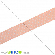 Репсова стрічка в горошок, 25 мм, Персикова (LEN-016665)