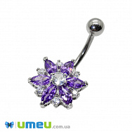 Сережки для пірсингу з нерж. сталі з кубічним цирконієм, 29х15 мм, Бузкова (OSN-048051)