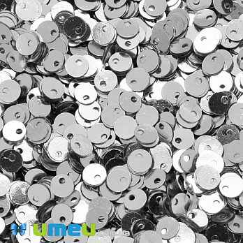 Паєтки Індія круглі плоскі (зміщений отвір), 4 мм, Сріблясті (PAI-037454)