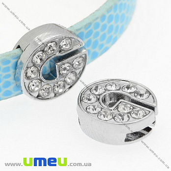 Намистина мет., Буква G зі стразами, 12х11 мм, Темне срібло (BUS-008848)