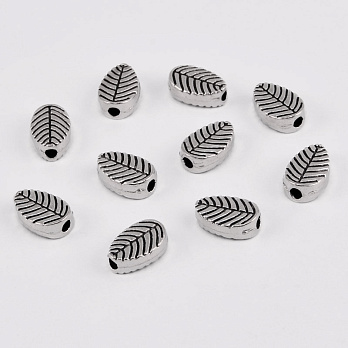 Бусины мет. Листики, 8х6 мм, Античное серебро (BUS-055354)
