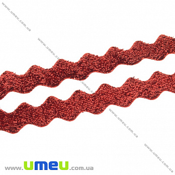 Лента бархатная с люрексом Зиг-Заг, 10 мм, Красная (LEN-035837)