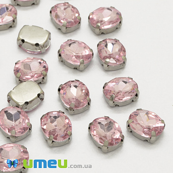 Шатон овальний 10х8 мм, Темне срібло, Рожевий (KAB-040636)