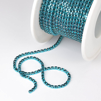 Стразовая цепь SS6 - 2,0 мм, Бирюзовая, Стразы стеклянные бирюзовые (ZEP-040482)