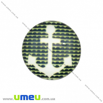 Кабошон скляний з принтом Морський якір, 16 мм, Круглий (KAB-017657)