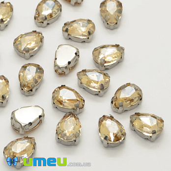 Шатон капля 14х10 мм, Темное серебро, Бежевый светлый (KAB-052603)