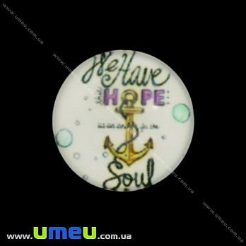 Кабошон стекл. с принтом Морской якорь, 16 мм, Круглый (KAB-017672)