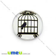 Кабошон стекл. с принтом Птичка, 18 мм, Круглый (KAB-013671)