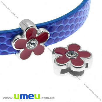 Бусина мет. Цветок красный, 11 мм, Темное серебро (BUS-013568)