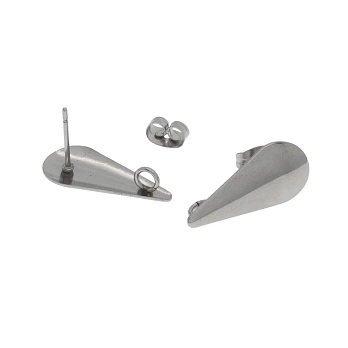 Пусети з нерж. сталі з заглушками, Краплі, 20х9х12 мм, Темне срібло (STL-055287)