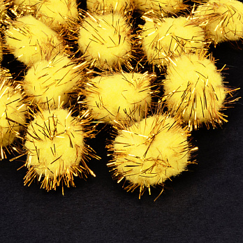 Помпоны с люрексом 2,5 см, Желтые (DIF-052582)