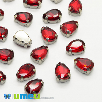 Шатон капля 10х7 мм, Темное серебро, Красный (KAB-040759)
