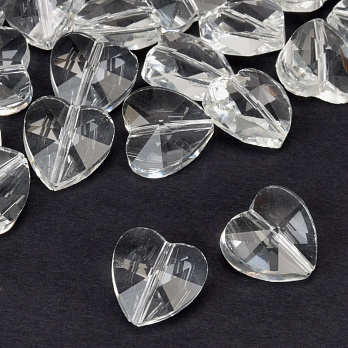 Бусина стеклянная, Сердце граненое, 14х14х9 мм, Прозрачная (BUS-059987)