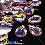 Риволи стеклянный, Капля граненая, Радужный, 25х18 мм, Розовый светлый АВ (KAB-033982)