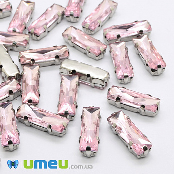 Шатон прямокутний 15х5 мм, Темне срібло, Рожевий (KAB-038015)
