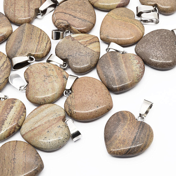 Подвеска Сердце, Натур. камень Яшма пейзажная, 20х20 мм (POD-054332)