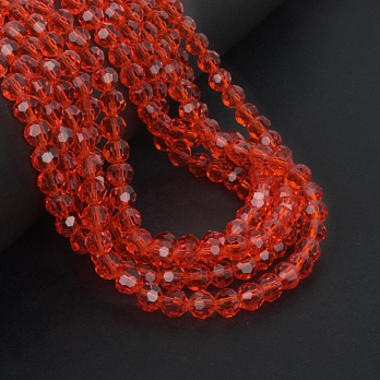 Бусины круглые граненые, 6 мм, Красные (BUS-057322)