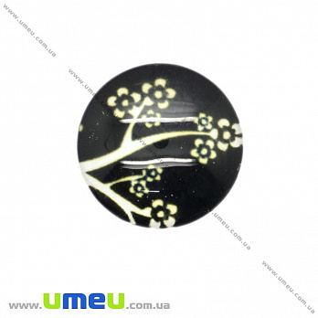 Кабошон скляний з принтом Гілочка з квітами, 18 мм, Круглий (KAB-019939)