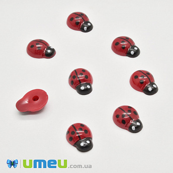 Кабошон из полимерной глины, Божья коровка, 11х8 мм, Красный (DIF-050778)