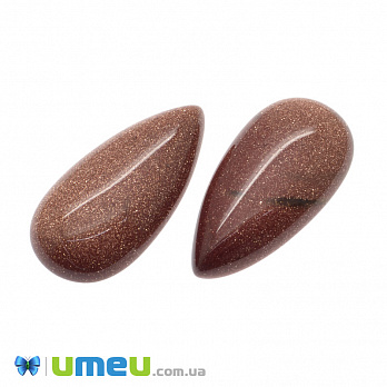 Кабошон нат. камень Авантюрин Золотой песок, Капля, 30х15 мм (KAB-042757)