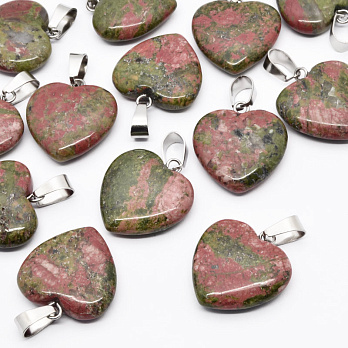 Подвеска Сердце, Натур. камень Унакит, 20х20 мм (POD-054335)