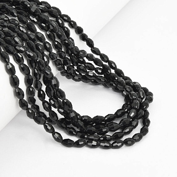 Намистини скляні, Рис гранований, 6х4 мм, Чорні (BUS-057473)