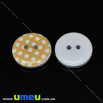 Гудзик дерев'яний Круглий в горошок, 15 мм, Помаранчевий (PUG-032916)