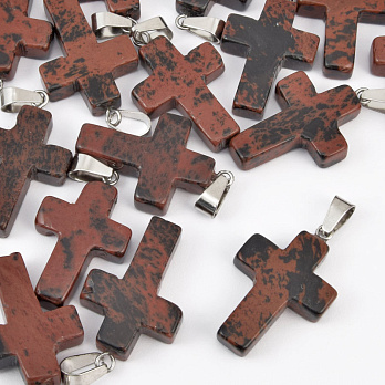 Підвіска Хрест, Натур. камінь Обсидіан махогоновий, 30х20х6 мм (POD-057957)