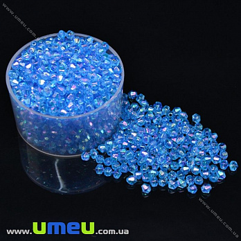 Бусина акриловая Биконус, 4х4 мм, Синяя АВ (BUS-018058)