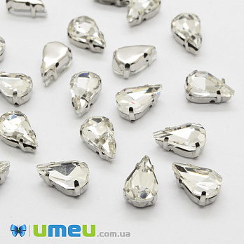 Шатон крапля 10х6 мм, Темне срібло, Білий (KAB-038069)