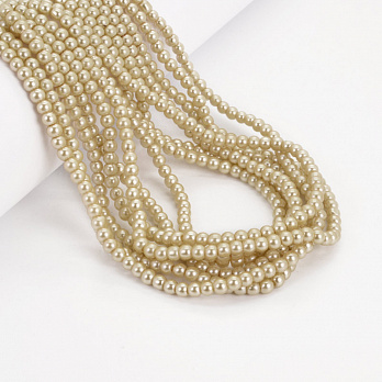 Бусины стеклянные Жемчуг, 4 мм, Бежевые, Круглые (BUS-051988)