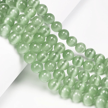 Бусины Кошачий глаз, Синт. камень, 10 мм, Салатовые, Круглые (BUS-054221)