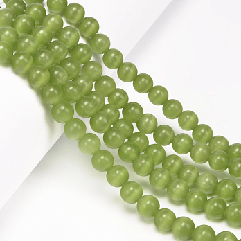 Бусины Кошачий глаз, Синт. камень, 8 мм, Оливковые, Круглые (BUS-054216)