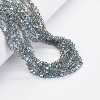 Намистини круглі грановані, 4 мм, Сіро-зелені АВ (BUS-052199)