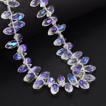 Намистини скляні, Крапля гранована, 12х6 мм, Прозорі АВ (BUS-052182)