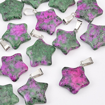 Подвеска Звезда, Натур. камень Рубин в цоизите, 23х20 мм (POD-031861)