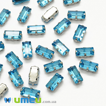 Шатон прямокутний 10х5 мм, Темне срібло, Блакитний (KAB-040981)