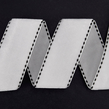 Стрічка оксамитова з кантом, 25 мм, Біла (LEN-060570)