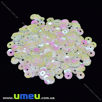 Пайетки Китай круглые граненые, 5 мм, Белые АВ (PAI-013162)
