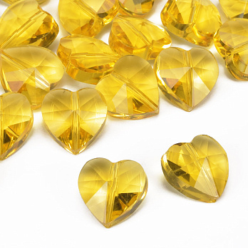 Бусина стеклянная, Сердце граненое, 14х14х9 мм, Желтая (BUS-059988)