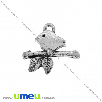 Подвеска метал. Птичка на ветке, 17х16 мм, Античное серебро (POD-028286)