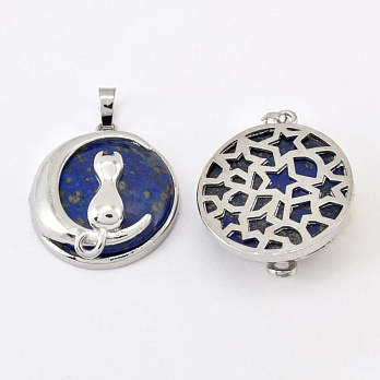 Підвіска Котик на місяці, Натур. камінь Ляпіс Лазурит, 33х28 мм (POD-058602)